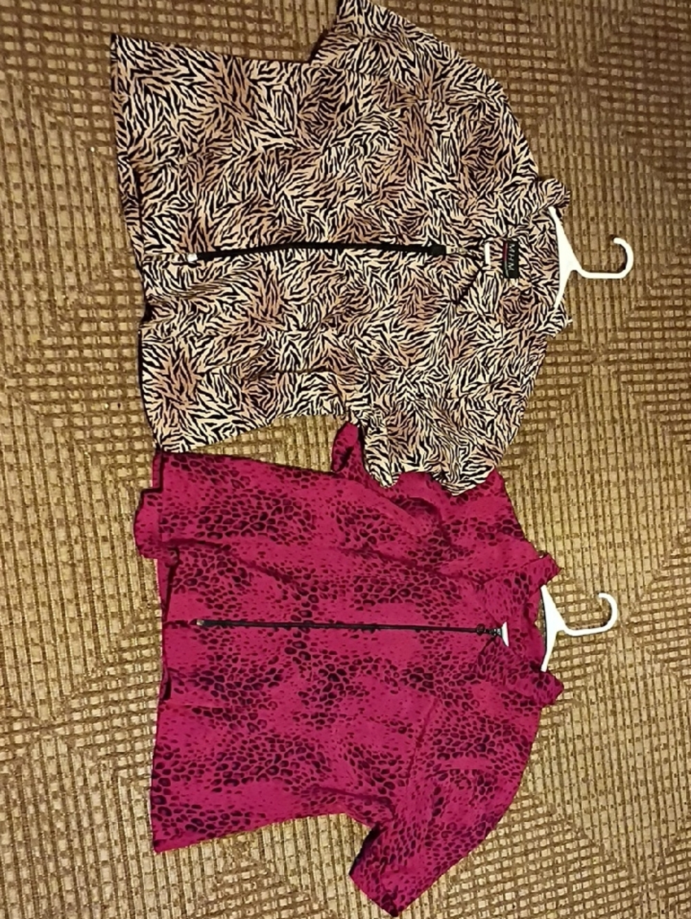 H&M Tan and Black Zebra Print Zip-Front Top